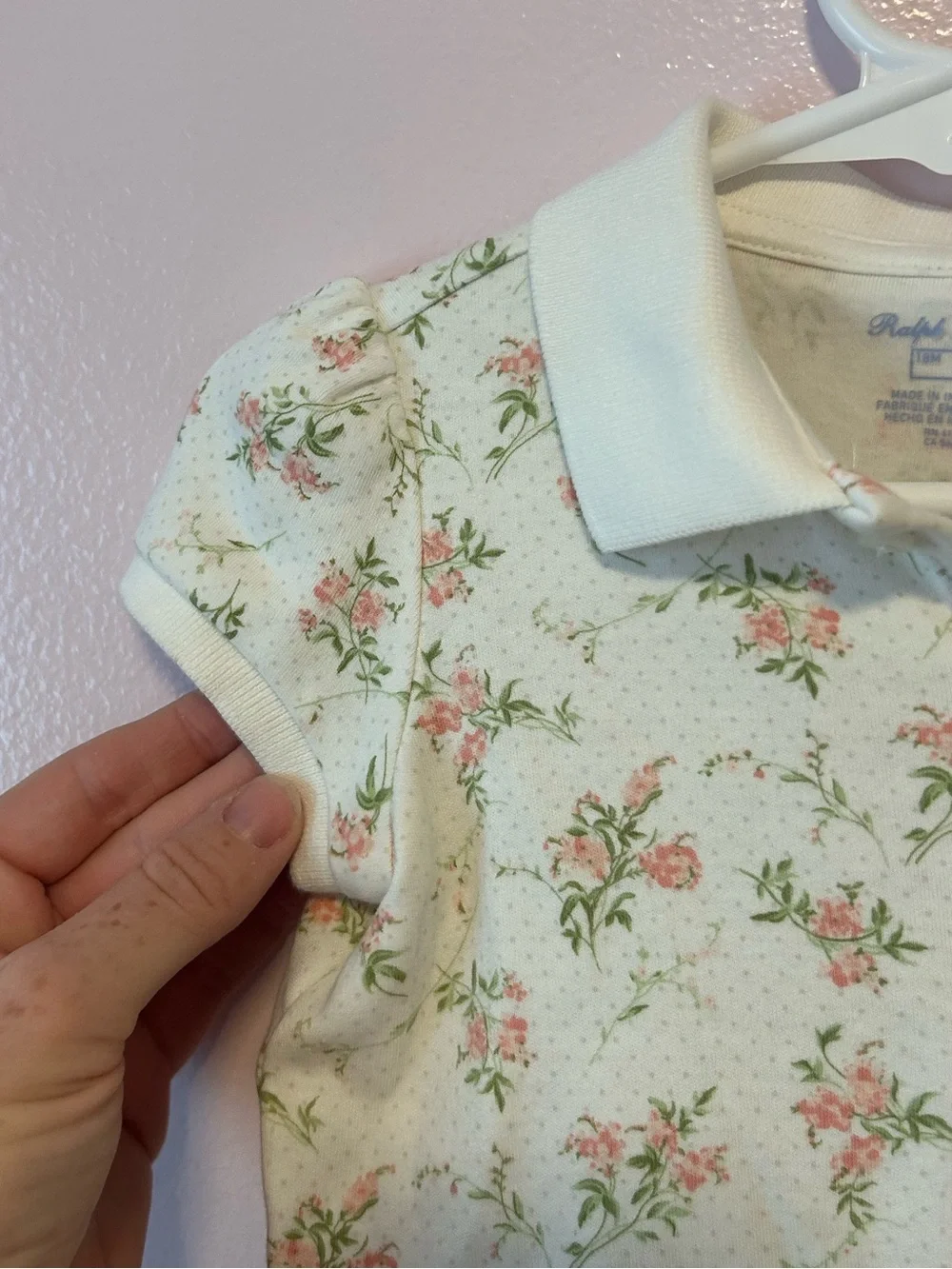 Ralph Lauren Cream Polo Dress with Pink Floral Print Sz 18 Mo